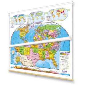 POLITICAL RELIEF WORLD AND U.S. MAP SET